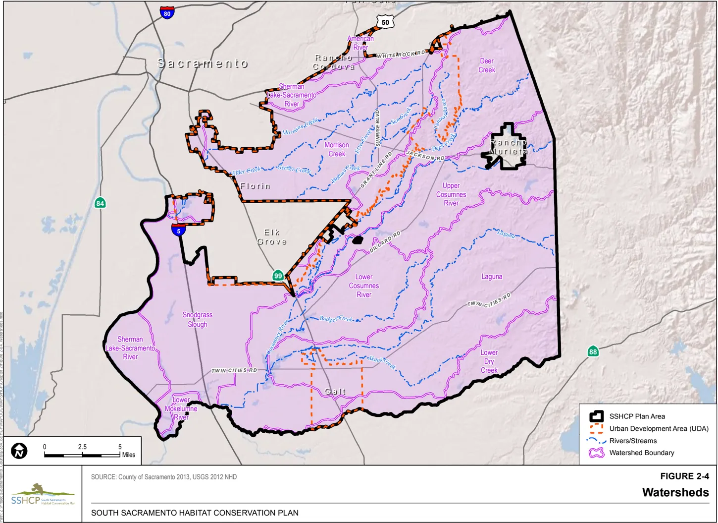 Map of Sacramento County showing the Watershed Boundaries