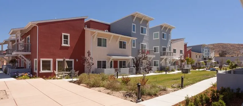 Balconies of townhomes facing open common space