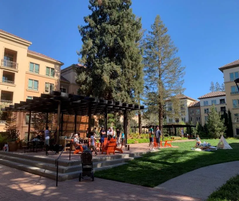 Pathways connecting to a common space seating area