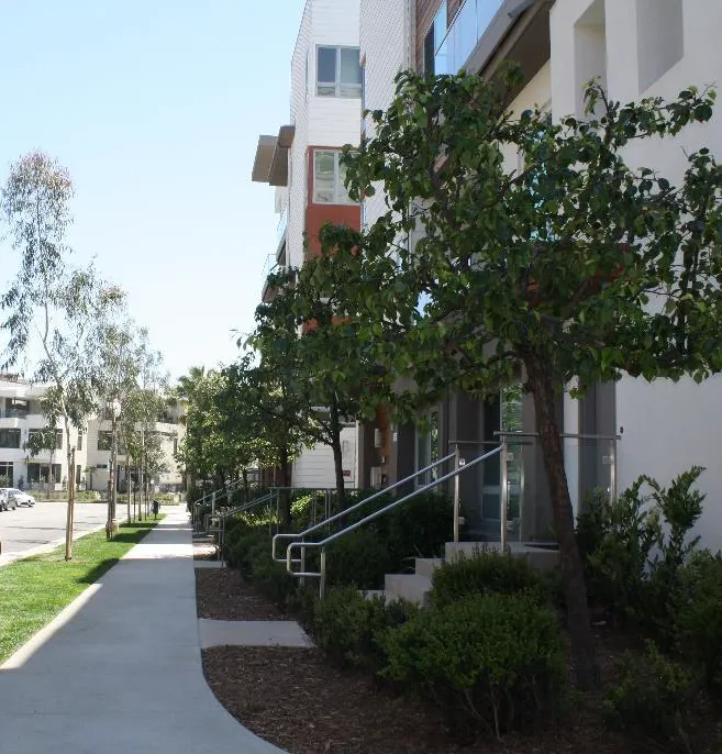 Street trees concealing mechanical units.