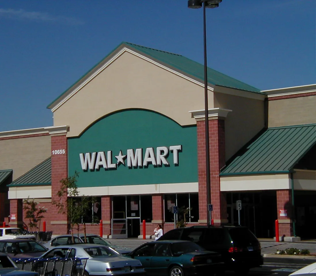 A Walmart storefront, shown as the desirable big box design style.