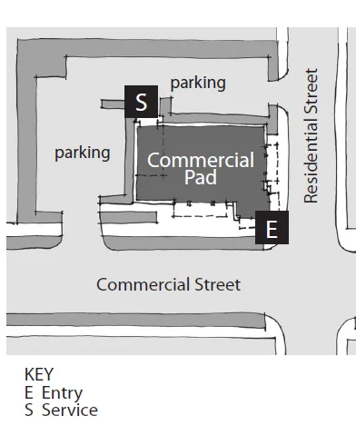 An illustration of a site concept plan for a commercial pad project.