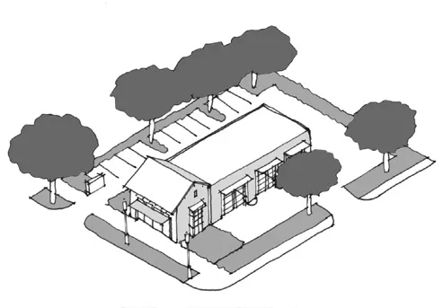 An illustration of a street facing auto repair center.