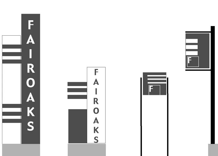 Diagram of example commercial signs using linear design elements.