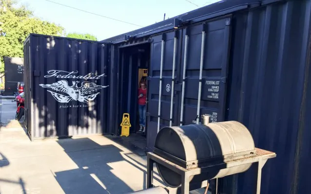Cargo container used as a commercial restaurant.