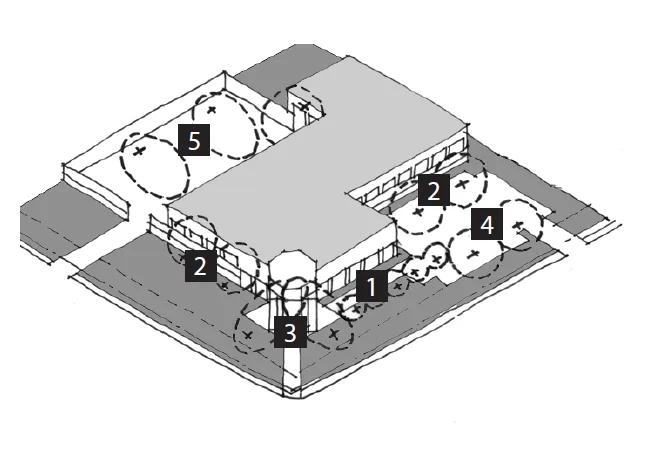 Diagram of ideal light concept plan for business park building.