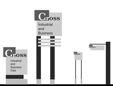 Diagram of commercial/industrial Non-directory, directory, wayfinding, and tenant signs.