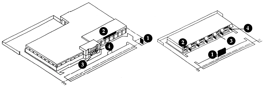 Diagram of desirable sign locations for single and multi-tenant buildings.