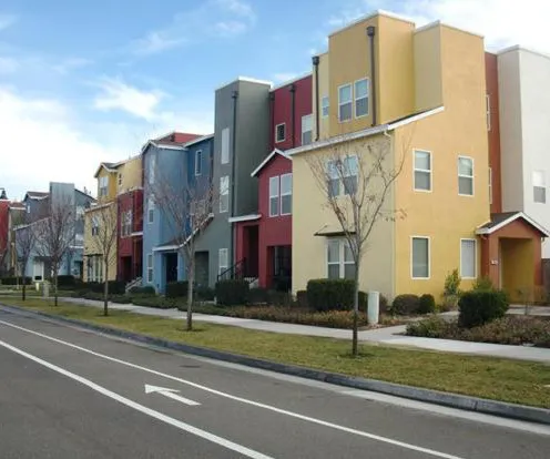Separated sidewalks and well-marked bicycle lane on a residential neighborhood street.