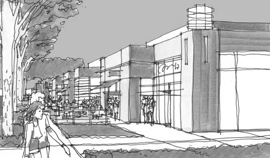 Sketch of multi-tenant retail store fronts