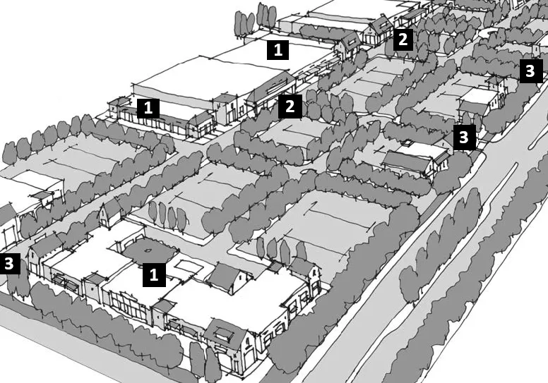 Massing diagram of a commercial development.
