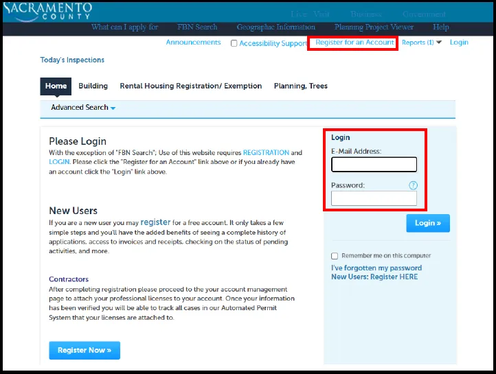 Screenshot showing locations to login or create an account