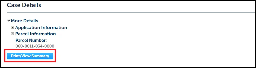 Screenshot showing how to Print/View Summary for a project after payment