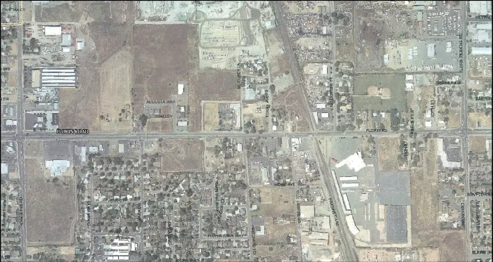 An aerial view of the Old Florin Town area.