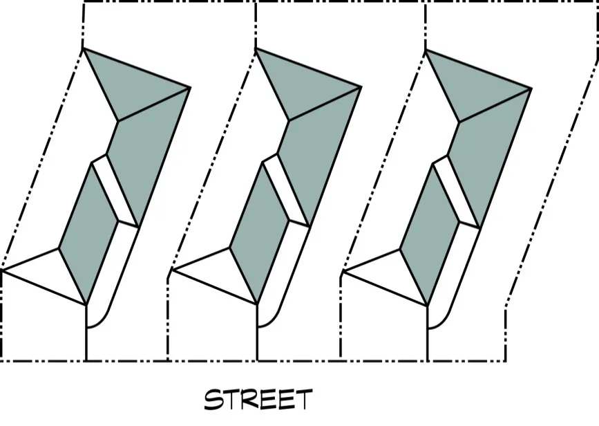 Diagram depicting detached homes with a zero lot line on one side of the house.