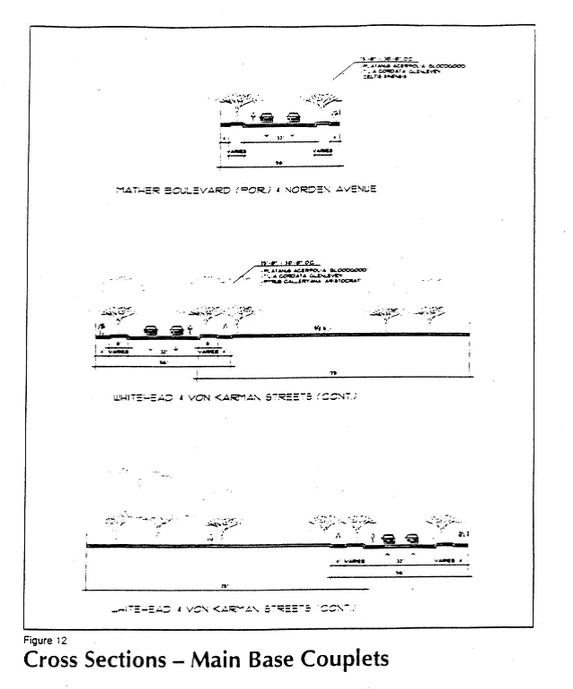 Cross section of the main couplet streets in the Mather Field SPA