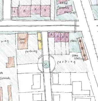 A sketch of the historic core concept plans for the Old Florin Town area.