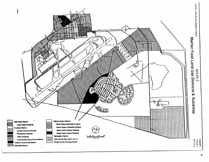 Map depicting Land Use Districts of the Mather Field SPA prior to September 13, 2016