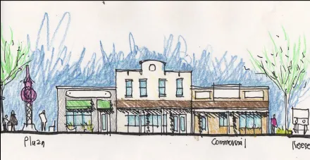 A concept drawing of a commercial plaza.