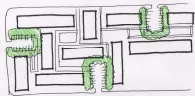 An illustration showing pockets of parking with landscaping on a site.