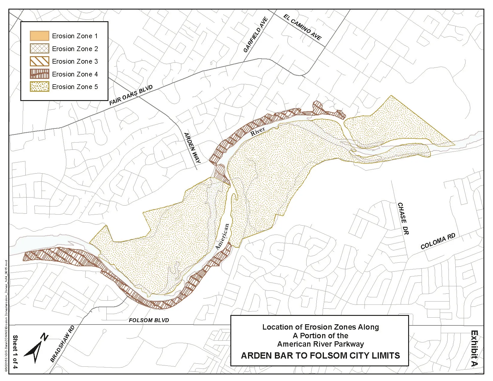 Map of Erosion Zones from Arden Bar to near Hagan Community Park