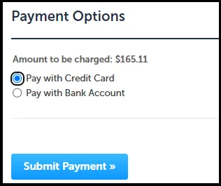Screenshot of options to pay