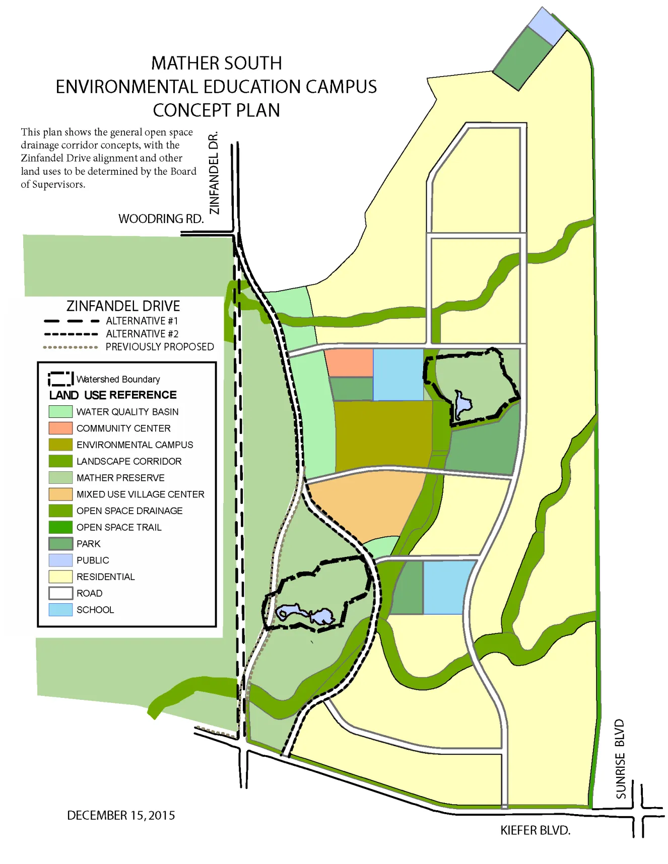 A map of a concept planning showing hte use of hte Mather South Community Area with a potential environmental education campus.