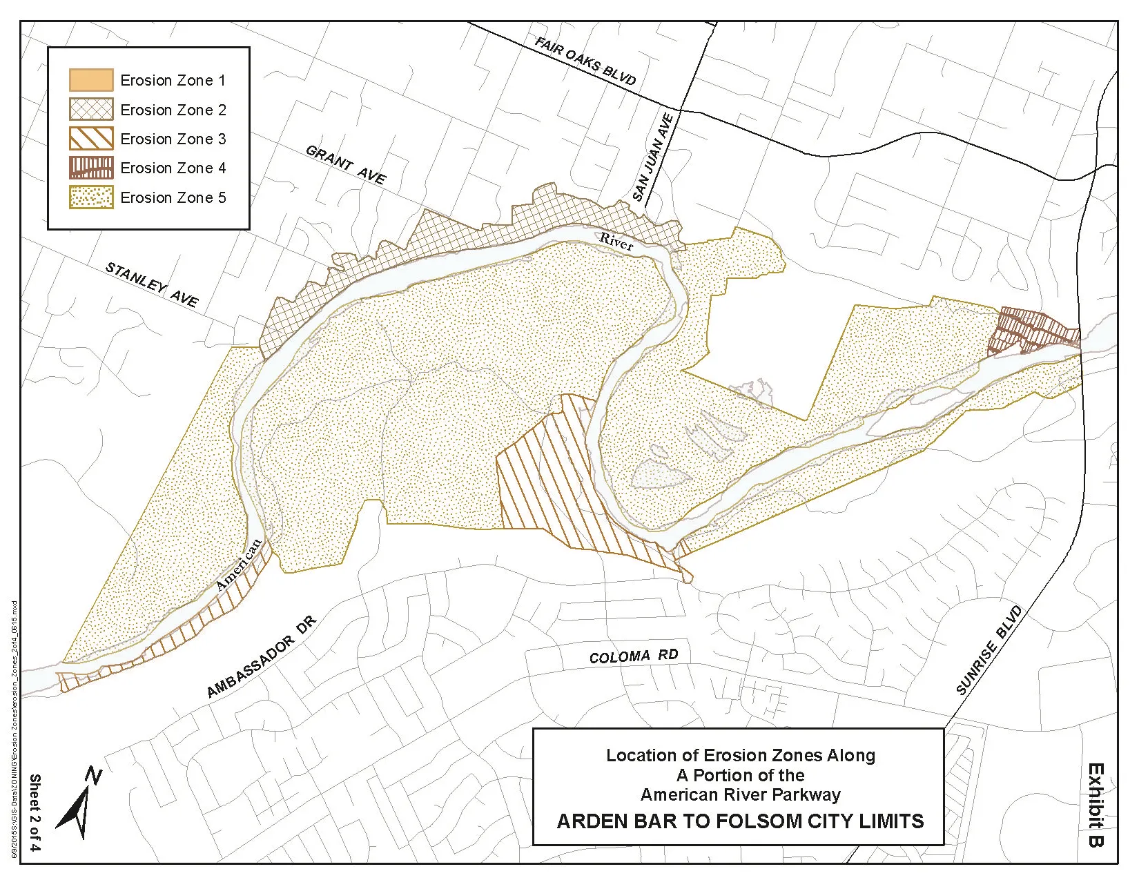 Map of Erosion Zones from near Hagan Community Park to Sunrise Boulevard