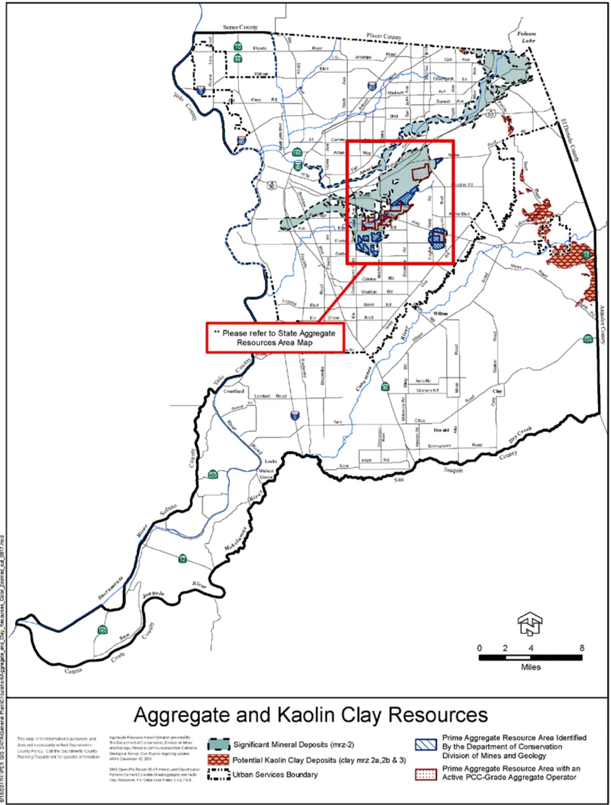 Sacramento County Map of Aggregate and Kaolin Clay Resources