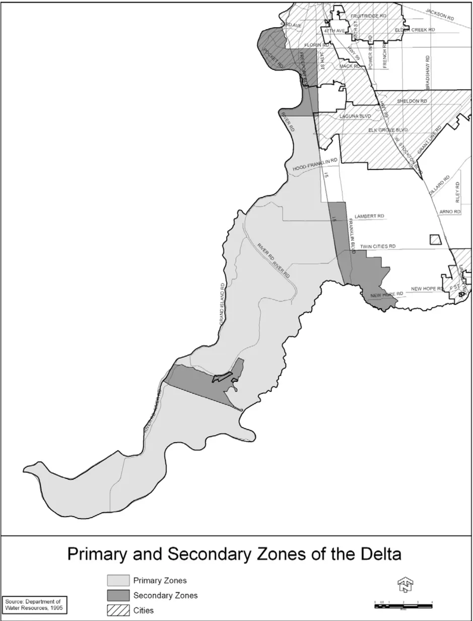 Map depicting the primary and secondary zones of the Delta