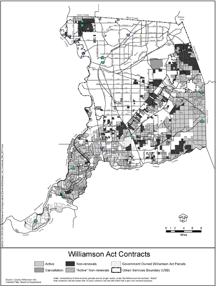 Map of Williamson Act Contracts in Sacramento County