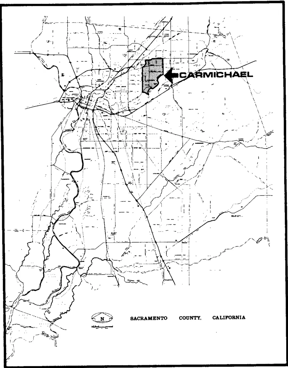 Map Showing Carmichael in Sacramento County