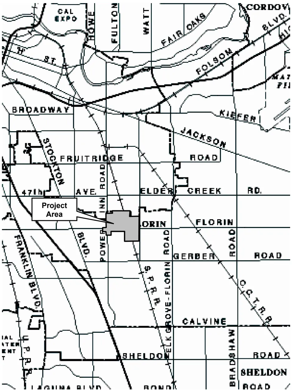 A vicinity map showing the project area in comparison to neighboring communities.