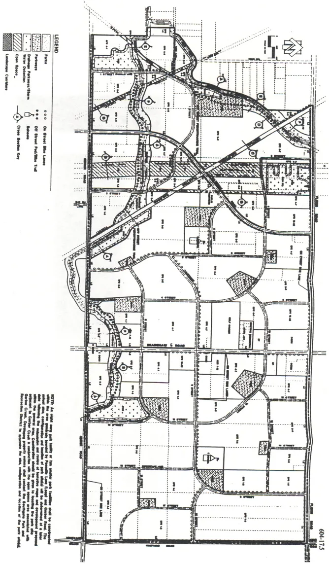 Map Showing Open Space Areas Throughout the Plan Area Including Parks, Parkways, Drainage Parkways, Water Detention Basins, and Landscape Corridors