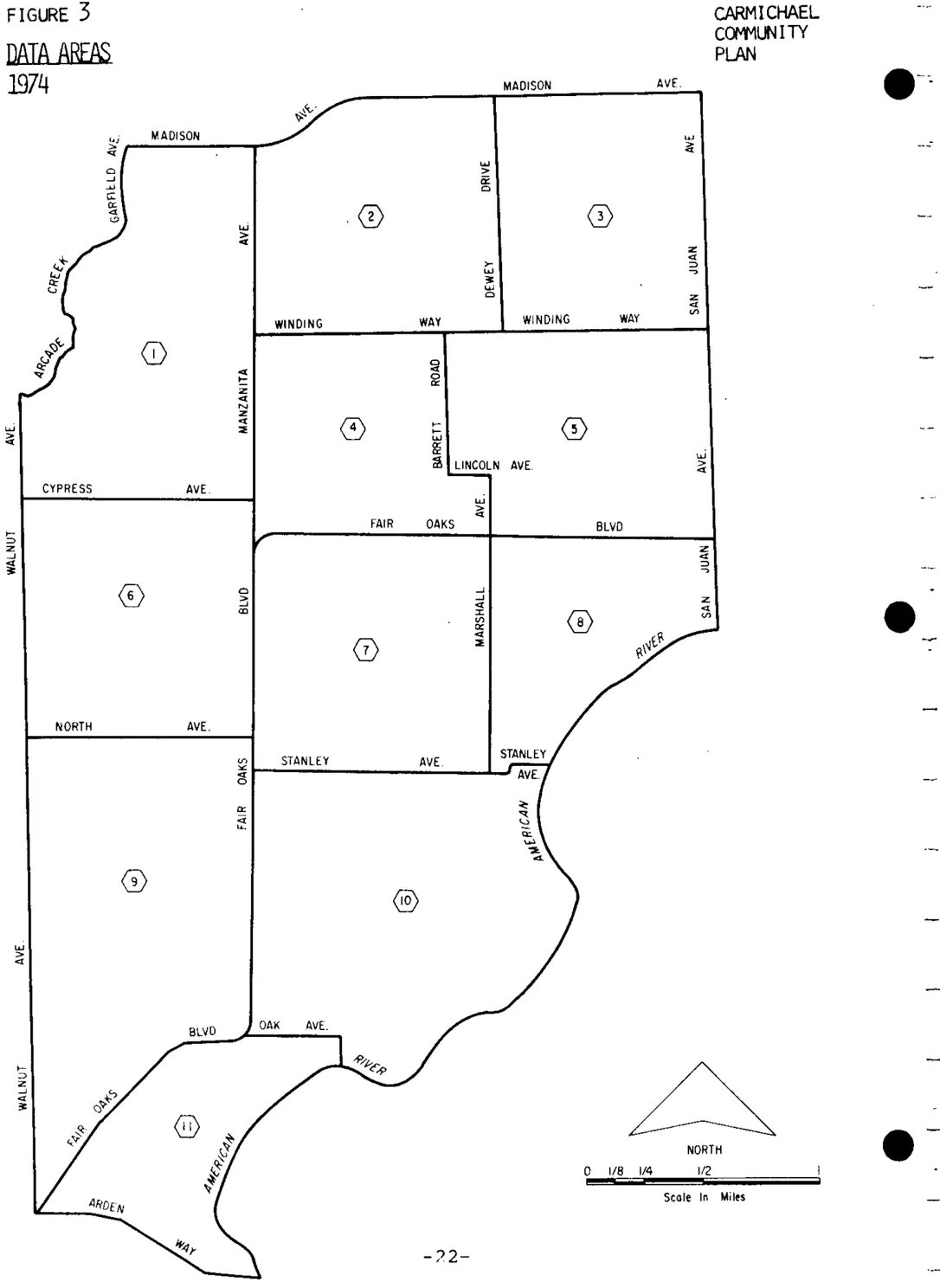 A diagram showing the 11 data areas within the Carmichael Community.