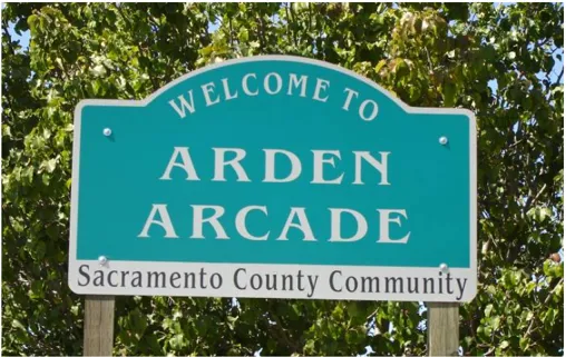 A welcome to Arden Arcade sign.