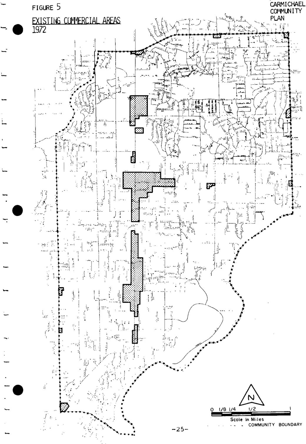 A map depicting all of the commercial areas within Carmichael.