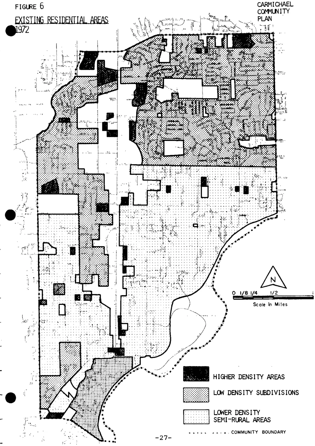 A map depicting the existing residential areas within Carmichael.