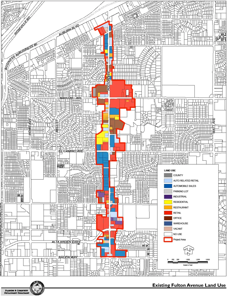 Map of land uses within the Fulton Ave SPA existing prior to the SPA's adoption