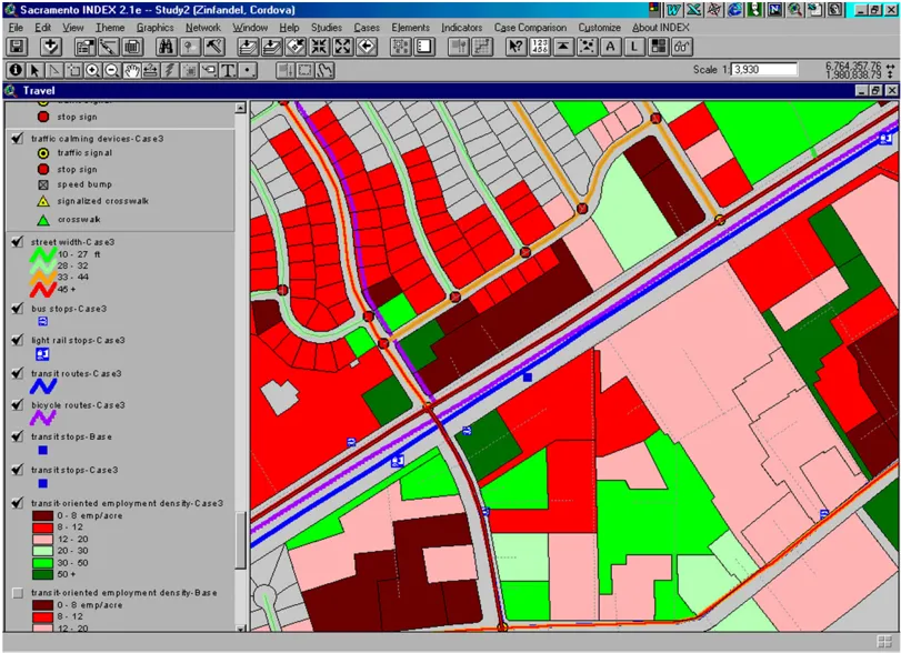 A screenshot of the INDEX modeling computer program for transportation/land use planning data