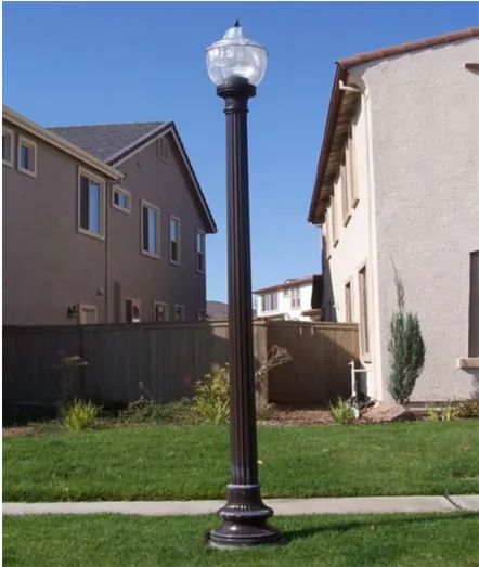 A decorative black lamp post