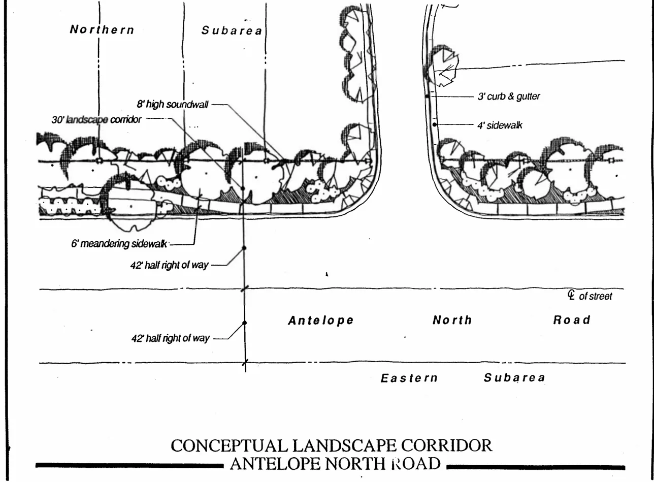 Diagram of landscaping between the Northern subarea and Antelope North Road