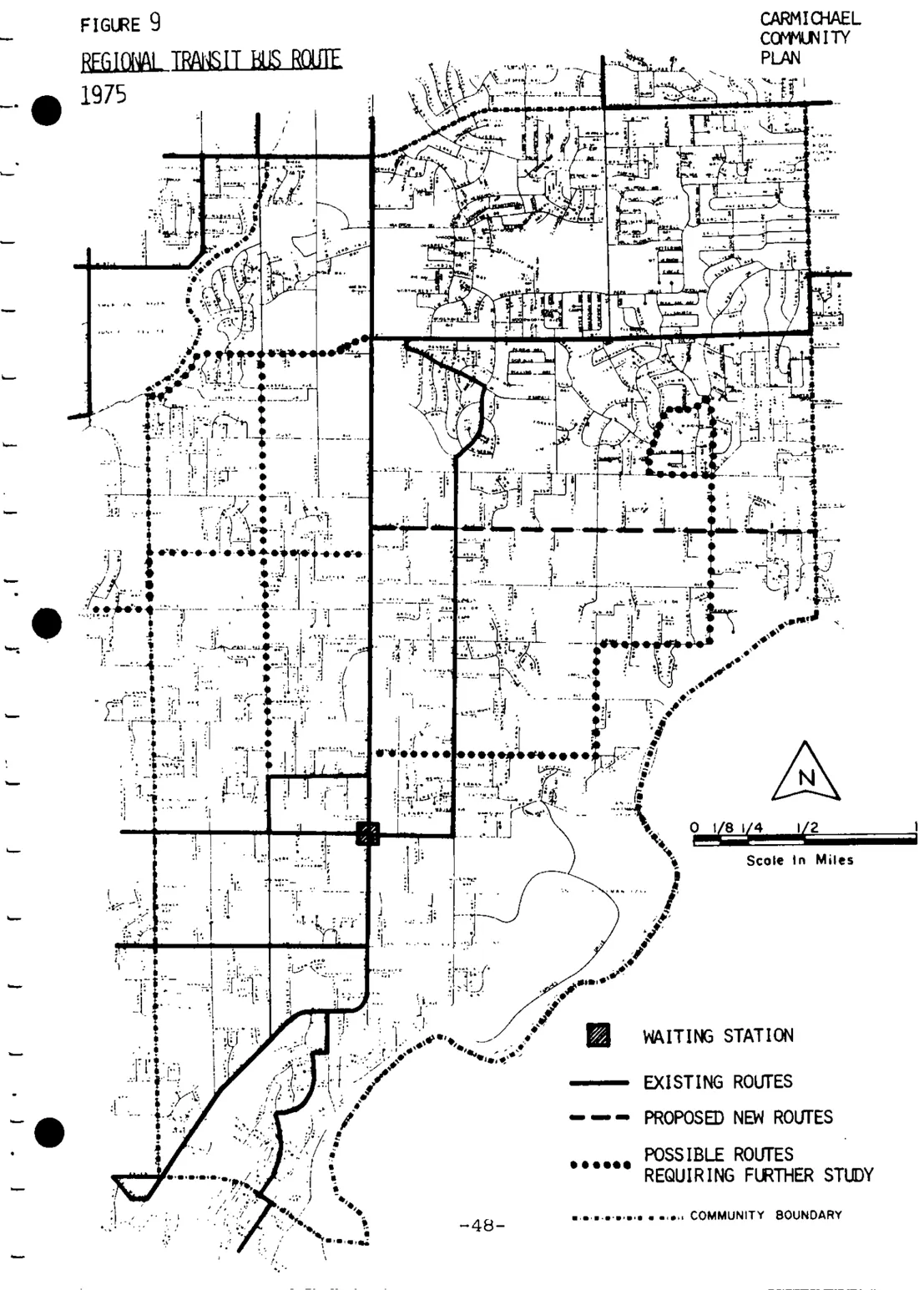 A map of Carmichael depicting existing and proposed bus routes.