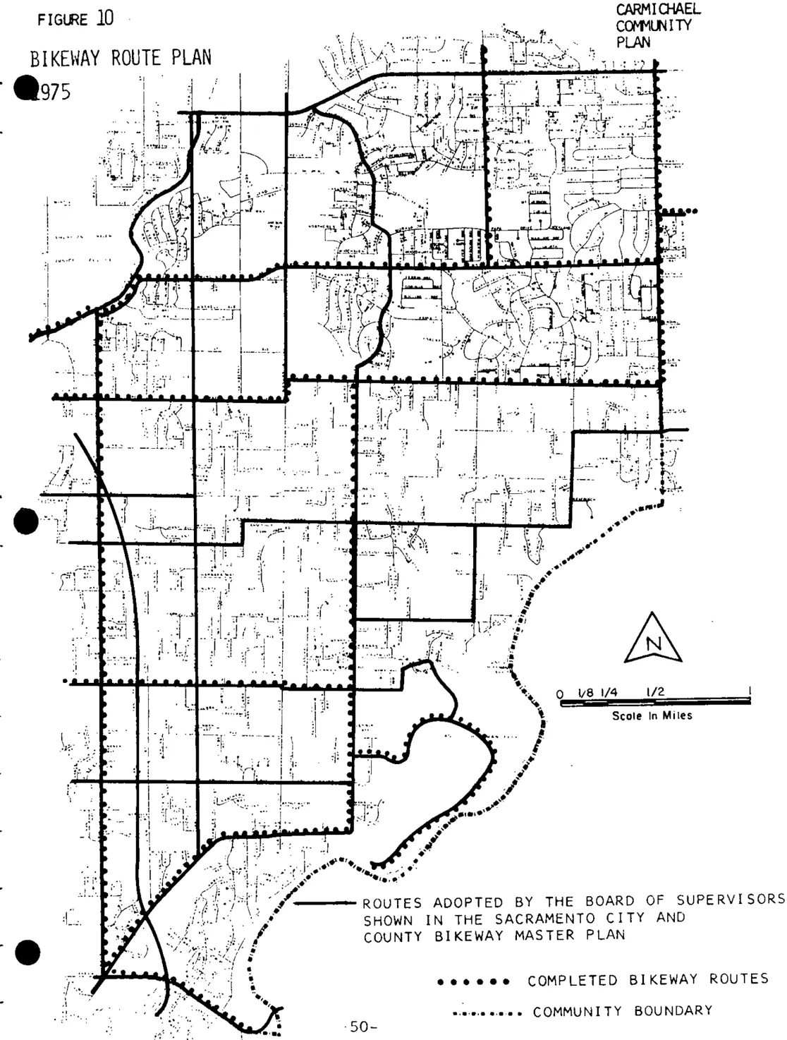 A map of Carmichael depicting all existing bike lanes/routes in the community.