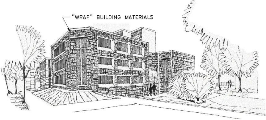 Image showing building materials wrapping around the facade of the building.