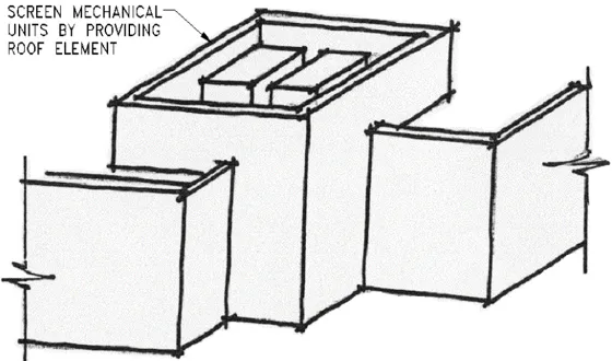 Image showing how a roof element screens mechanical units on a roof, such as A/C units.