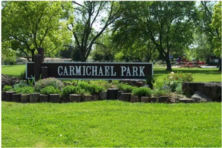 The Carmichael Park monument sign.