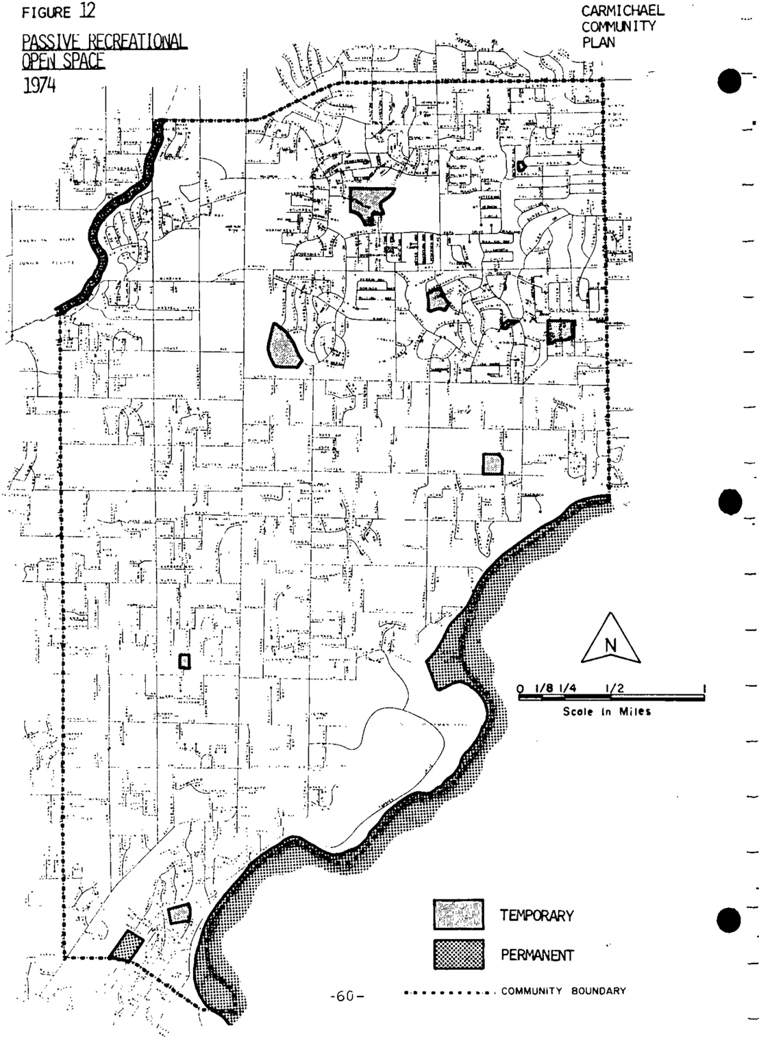 A map of Carmichael illustrating existing passive recreations open space.