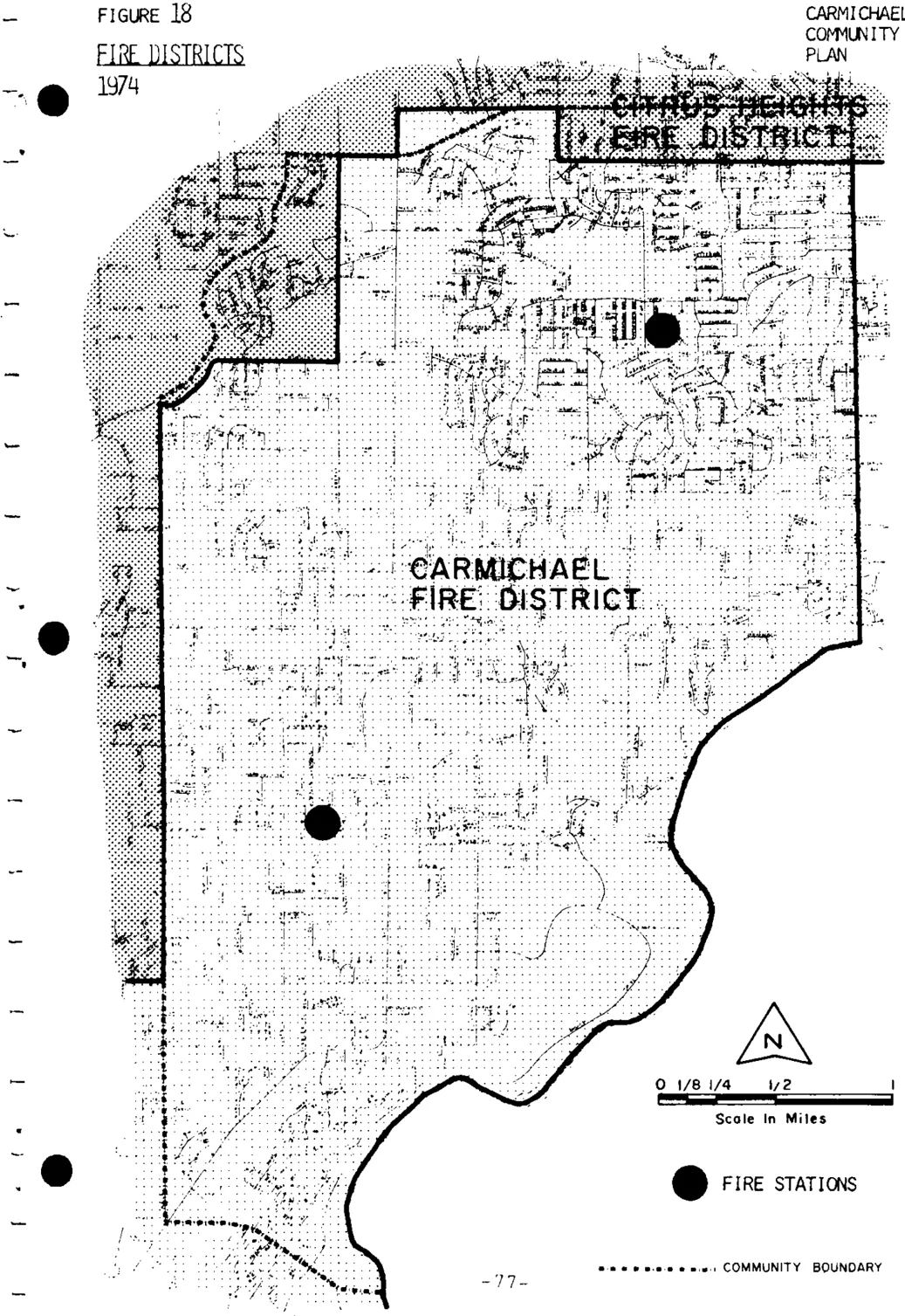 A map of Carmichael depicting Carmichael Fire District boundaries.