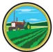 A drawing of a tractor harvesting crops.